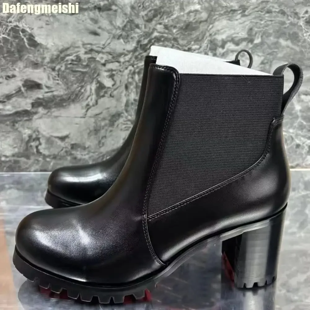 2025 New Women Genuine Leather Boots Black Chunky Heel Stretch Fabric Slip On Round Toe Ankle Boots Winter Fashion Platform Boot
2025 New Women Genuine Leather Boots Black Chunky Heel Stretch Fabric Slip On Round Toe Ankle Boots Winter Fashion Platform Boot