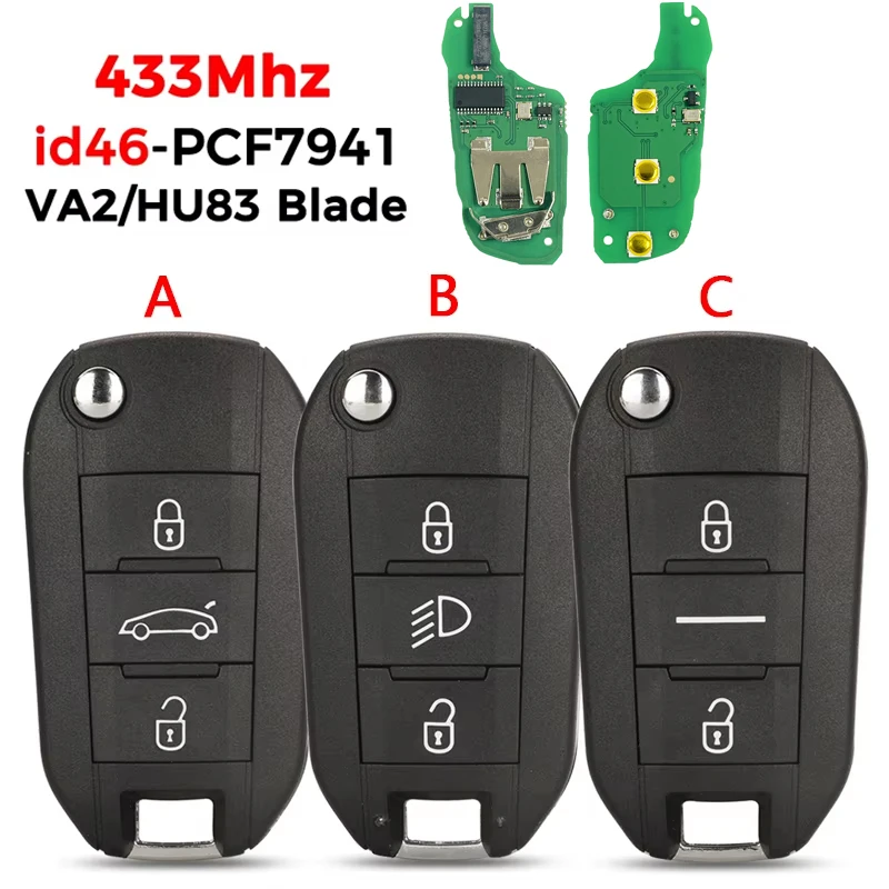 CN009054 433Mhz Remote Flip Key For Peugeot 208 301 308 508 2008 5008 Fit For Citroen C3 C4 C4L ID46 7941 Chip HU83 VA2 Blade
CN009054 433Mhz Remote Flip Key For Peugeot 208 301 308 508 2008 5008 Fit For Citroen C3 C4 C4L ID46 7941 Chip HU83 VA2 Blade