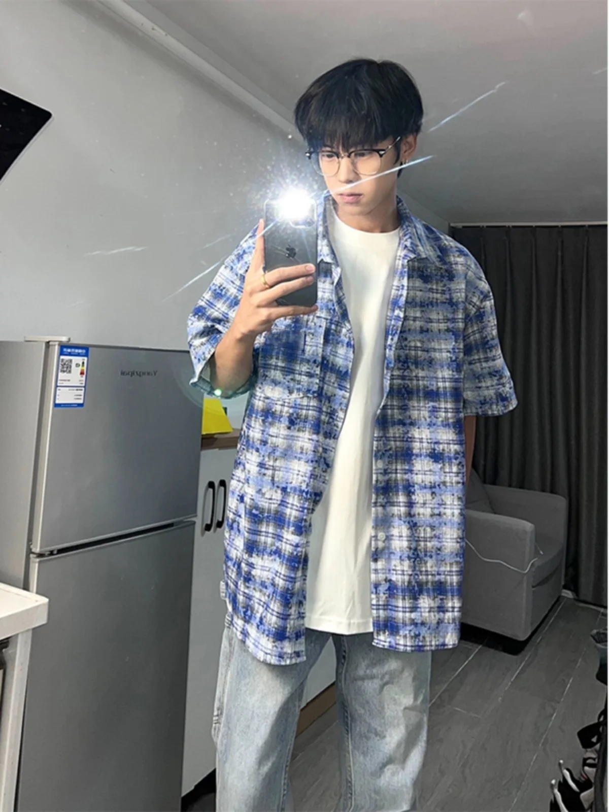 Blue Dyed ort Sve Men's irt Summer American Retro Sun Protection Five Sve High Sensation Teenage f Sve irt
Blue Dyed ort Sve Men's irt Summer American Retro Sun Protection Five Sve High Sensation Teenage f Sve irt