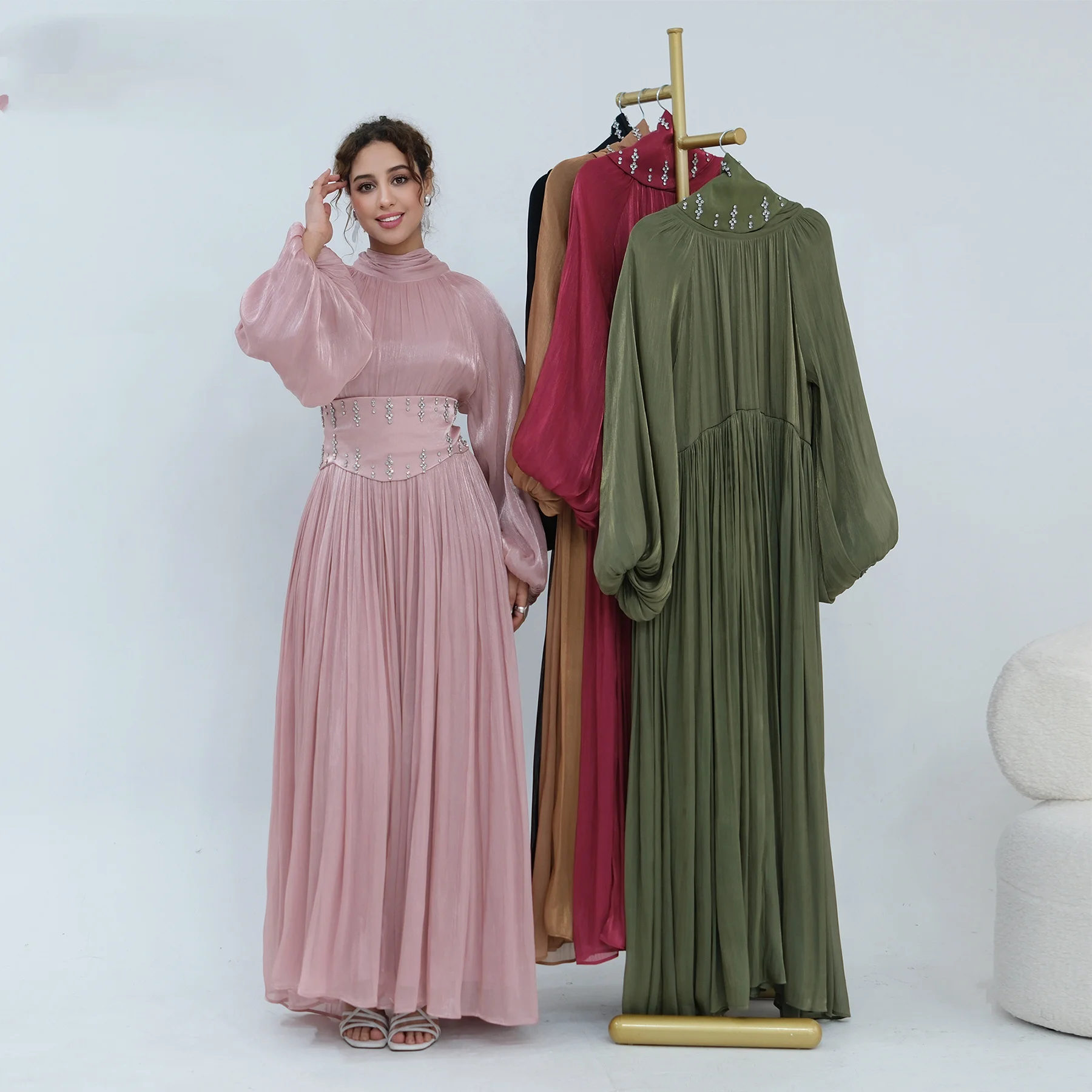 Muslim Women Double Layer Midi Dress Matching Belt With Rhinestone Studs Back Zipper Design Elegant Party Fashion Waist Fitted
Muslim Women Double Layer Midi Dress Matching Belt With Rhinestone Studs Back Zipper Design Elegant Party Fashion Waist Fitted