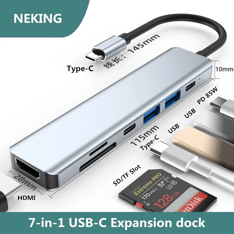 7-in-1 Type-C Hub Expansion Dock HDMI / PD Charging / USB3.0 / Type-C Date / SD / TF Slot Mobile Phone Laptop Splitter Converter
7-in-1 Type-C Hub Expansion Dock HDMI / PD Charging / USB3.0 / Type-C Date / SD / TF Slot Mobile Phone Laptop Splitter Converter