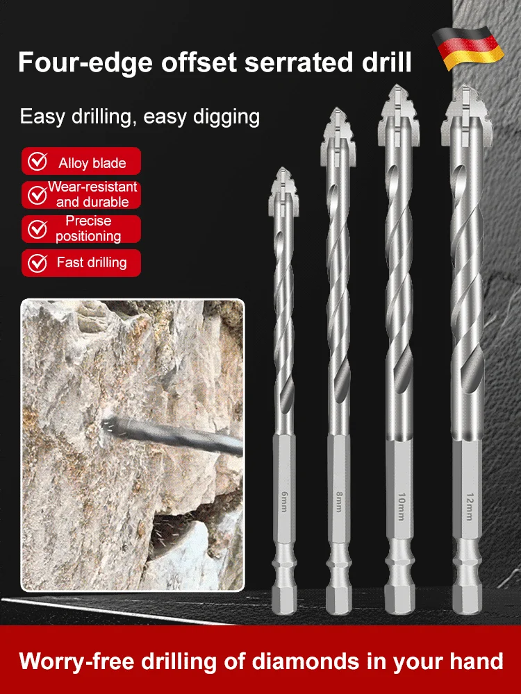 Drill Long Handle Ceramic Four Edge Drill Super Hard Sawtooth Drill Bit for Concrete Tile Ceramic Wood Drilling Tools Drill Bit
Drill Long Handle Ceramic Four Edge Drill Super Hard Sawtooth Drill Bit for Concrete Tile Ceramic Wood Drilling Tools Drill Bit
