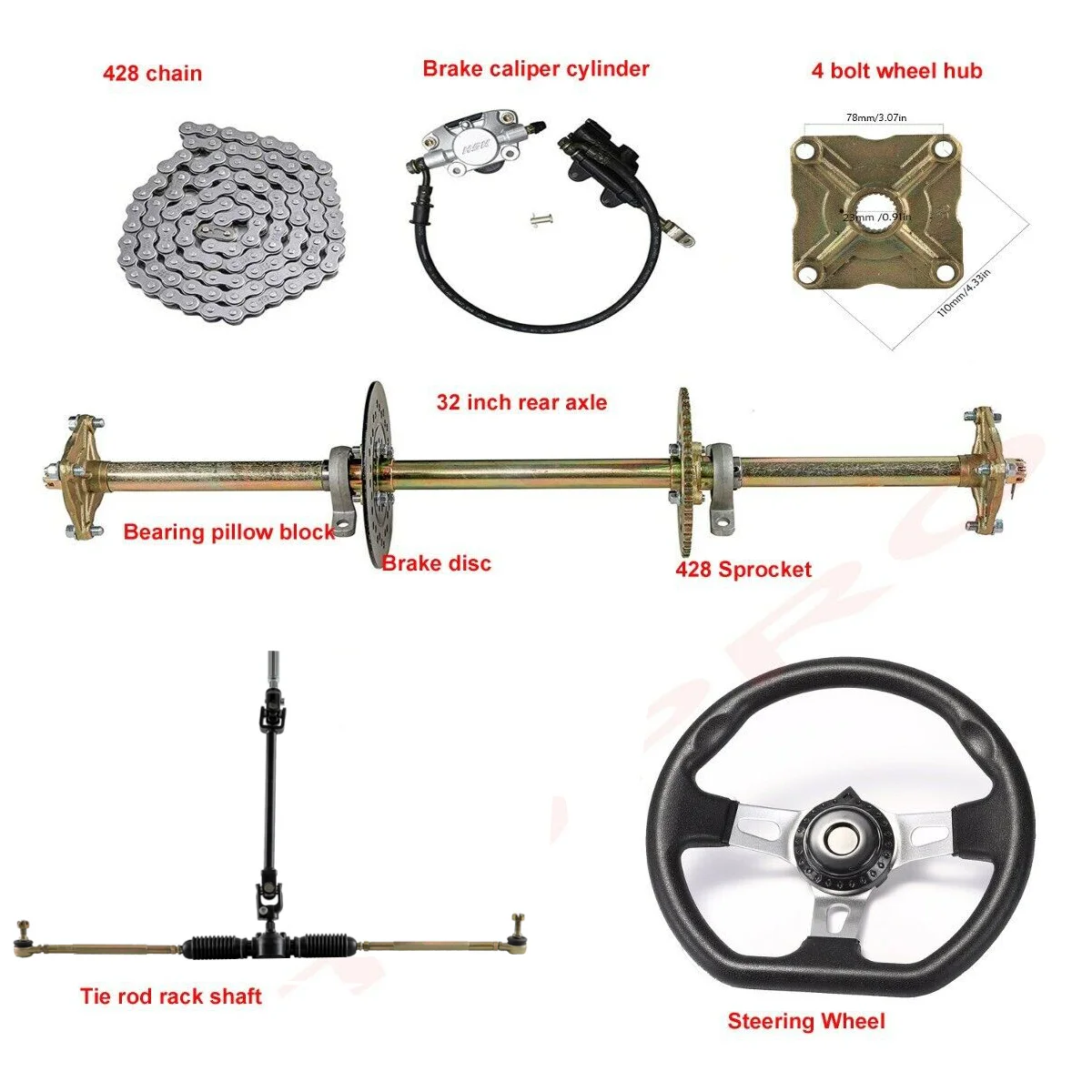 32" Go Kart Rear Axle Kit + Front Steering Wheel Tie Rod Gear Rack ATV Buggy Qua
32" Go Kart Rear Axle Kit + Front Steering Wheel Tie Rod Gear Rack ATV Buggy Qua