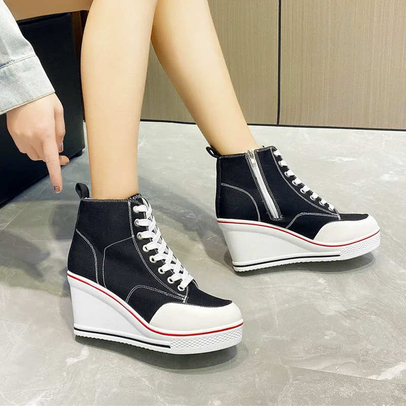 Spring new side zipper thick sole height increasing flat heel canvas shoes casual wedge heel high heels large size women's shoes
Spring new side zipper thick sole height increasing flat heel canvas shoes casual wedge heel high heels large size women's shoes