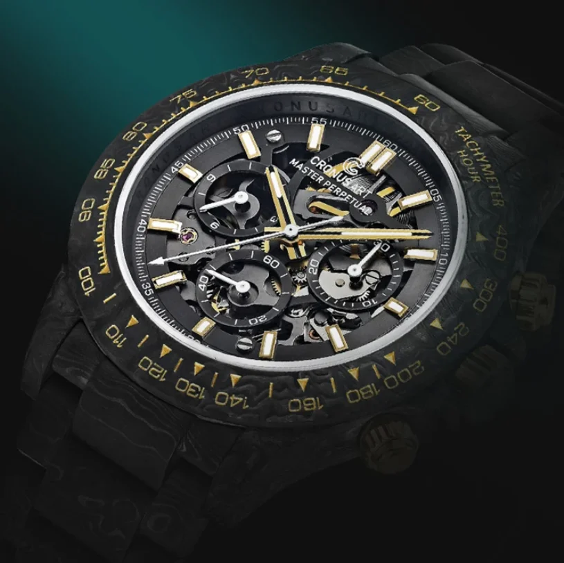 CRONUSART Men Chronograph Watch Automatic Mechanical Wristwatch Luminous Carbon Fiber Case Strap Sapphire Mirror Skeleton Dial
CRONUSART Men Chronograph Watch Automatic Mechanical Wristwatch Luminous Carbon Fiber Case Strap Sapphire Mirror Skeleton Dial