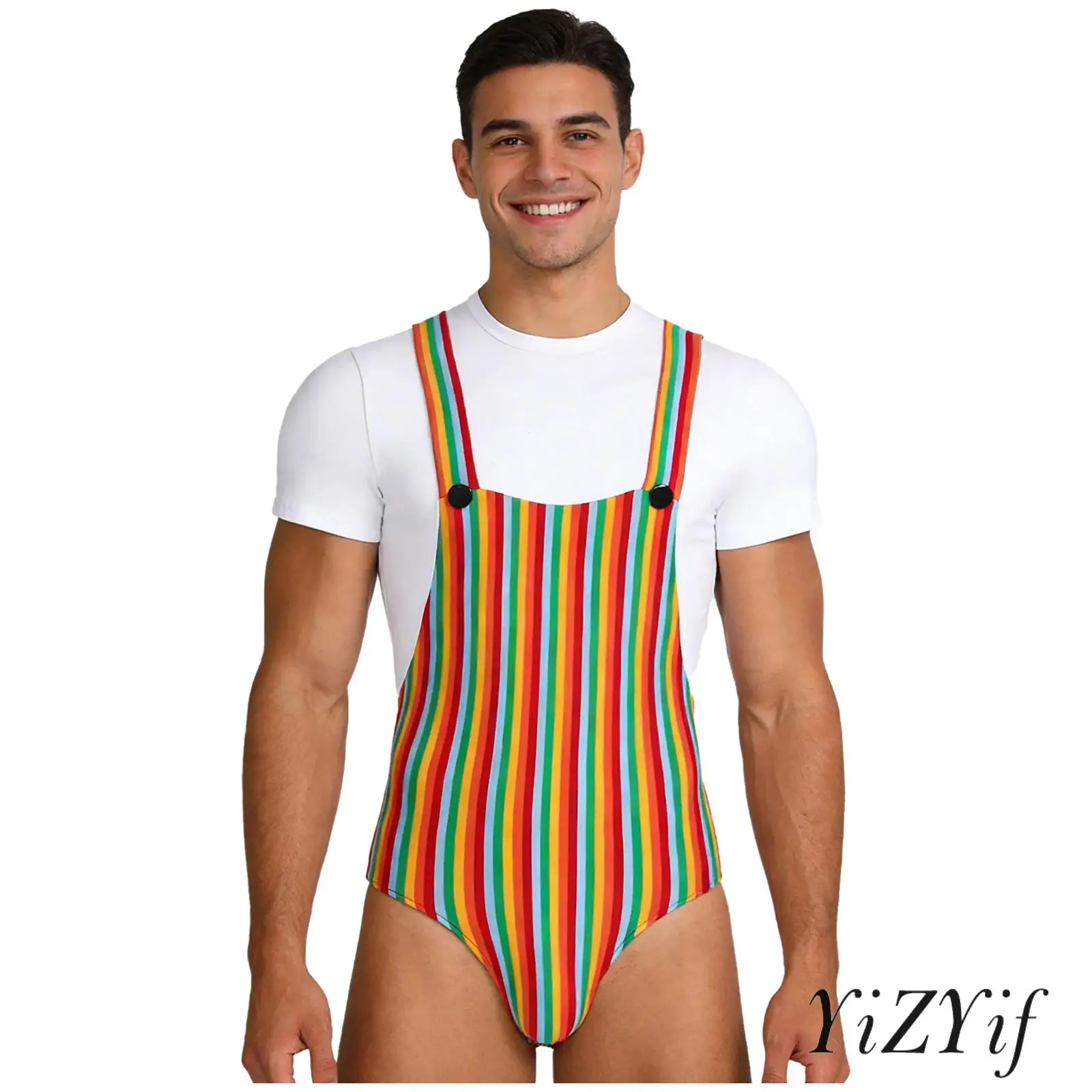 Mens Cozy Striped Overalls Bodysuit with Buttoned Crotch Design Short Sleeve Fake 2-Piece Leotard for Lounging And Sleeping
Mens Cozy Striped Overalls Bodysuit with Buttoned Crotch Design Short Sleeve Fake 2-Piece Leotard for Lounging And Sleeping
