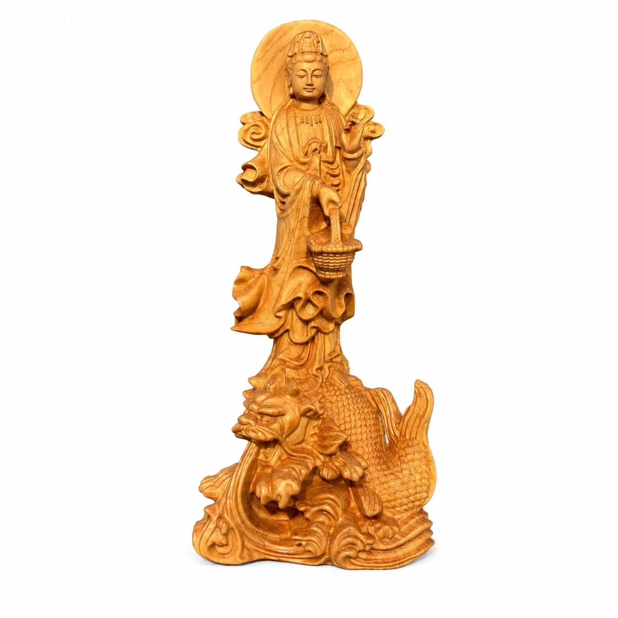 Hand Carved Hinoki Wood Ao Fish Guanyin Bodhisattva Statue for Traditional Chinese Buddhist Home Shrine Altar Decor Gift
Hand Carved Hinoki Wood Ao Fish Guanyin Bodhisattva Statue for Traditional Chinese Buddhist Home Shrine Altar Decor Gift