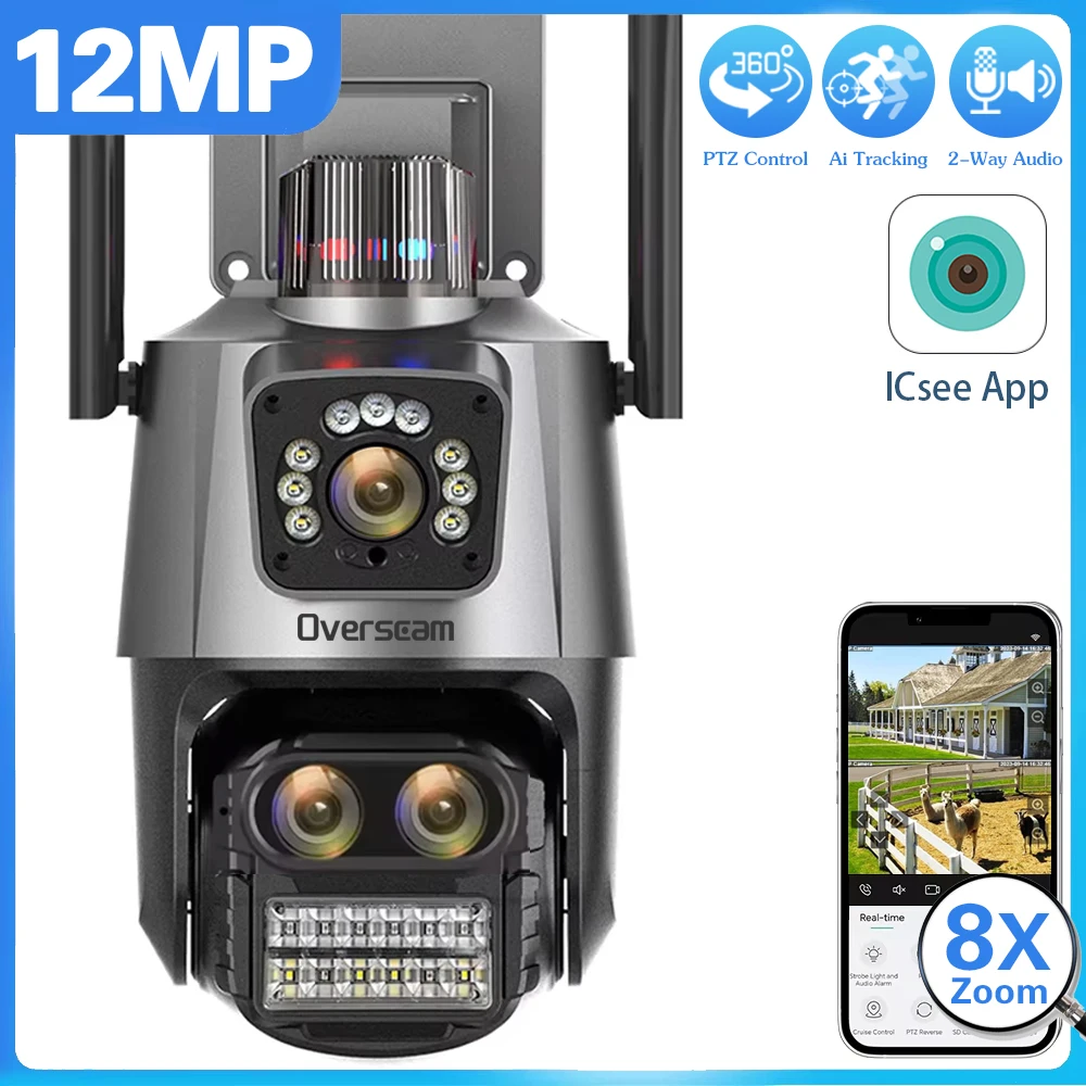 Внешняя 12-мегапиксельная PTZ IP-камера, Wi-Fi, 8-кратный цифровой зум, уличная двойная камера с автоматическим отслеживанием, беспроводная камера видеонаблюдения iCSee & Xmey
Внешняя 12-мегапиксельная PTZ IP-камера, Wi-Fi, 8-кратный цифровой зум, уличная двойная камера с автоматическим отслеживанием, беспроводная камера видеонаблюдения iCSee & Xmey