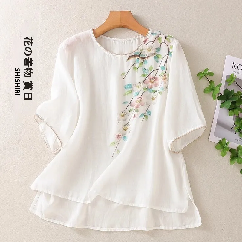 New Chinese Style Retro Cotton Linen Women's Summer Thin Loose Shirt Short Sleeve High End Cotton Linen Small Top
New Chinese Style Retro Cotton Linen Women's Summer Thin Loose Shirt Short Sleeve High End Cotton Linen Small Top