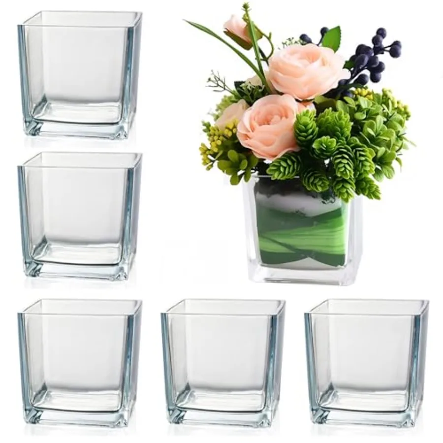 Set of 6 Square Glass Vases for Centerpieces 5in x 5in x 5in Clear Short Flower Vase, Plant Terrariums, or Candle Holders for W
Set of 6 Square Glass Vases for Centerpieces 5in x 5in x 5in Clear Short Flower Vase, Plant Terrariums, or Candle Holders for W