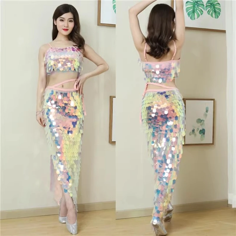 Colorful Scale Sequin Camisole Top+Long Dress 2pcs Belly Dance Female Singer Bar Nightclub Dancer Team Stage Performance costume
Colorful Scale Sequin Camisole Top+Long Dress 2pcs Belly Dance Female Singer Bar Nightclub Dancer Team Stage Performance costume