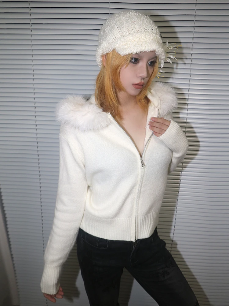 Белый вязаный свитер с капюшоном и меховым воротником Y2K Trendy Girl Korean Sle Loose Fit Long Sve Zipper Closure Осень Зима ... 
Белый вязаный свитер с капюшоном и меховым воротником Y2K Trendy Girl Korean Sle Loose Fit Long Sve Zipper Closure Осень Зима ...