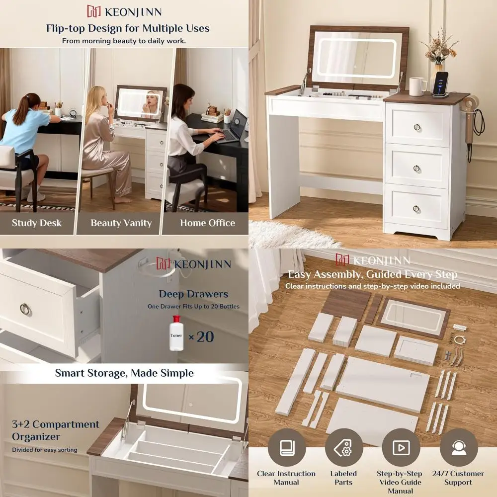 White Lip Top Vanity Desk with Mirror, Lights, Charging Station, Hairdryer Rack, 46 W Makeup Dressing Table, No Chair
White Lip Top Vanity Desk with Mirror, Lights, Charging Station, Hairdryer Rack, 46 W Makeup Dressing Table, No Chair