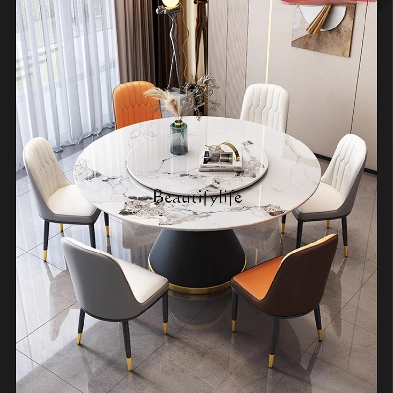 Light luxury marble dining table and chair combination Modern simple home rock slab round table with turntable
Light luxury marble dining table and chair combination Modern simple home rock slab round table with turntable