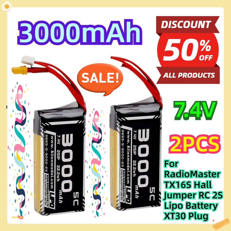 3000mAh 7.4V 3pcs For RadioMaster TX16S Hall Jumper RC 2S Lipo Battery XT30 Plug
3000mAh 7.4V 3pcs For RadioMaster TX16S Hall Jumper RC 2S Lipo Battery XT30 Plug