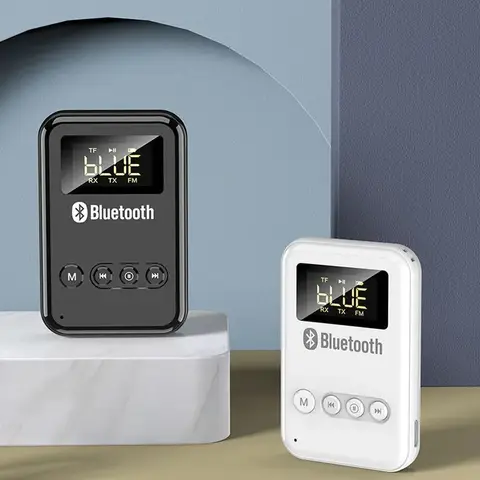 Wireless Audio LED Bluetooth 5.0 Adapter Transmitter Receiver  For Car Music Headphone Speaker, 300mA Battery, Support TF Card