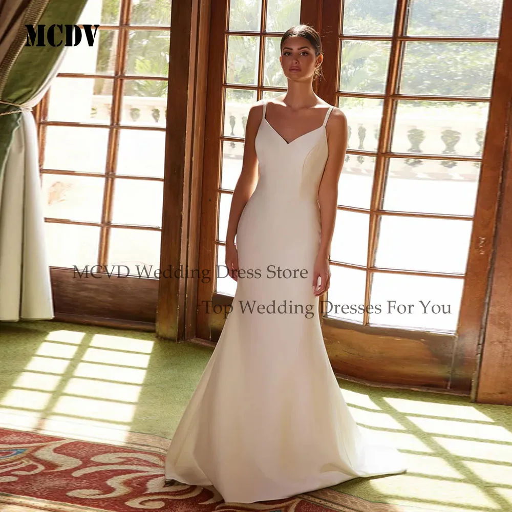 MCDV Elegant Wedding Dresses Backless Wedding Dresses V-neck Satin Spaghetti Straps Bridal Gowns vestidos de novia Customized
MCDV Elegant Wedding Dresses Backless Wedding Dresses V-neck Satin Spaghetti Straps Bridal Gowns vestidos de novia Customized