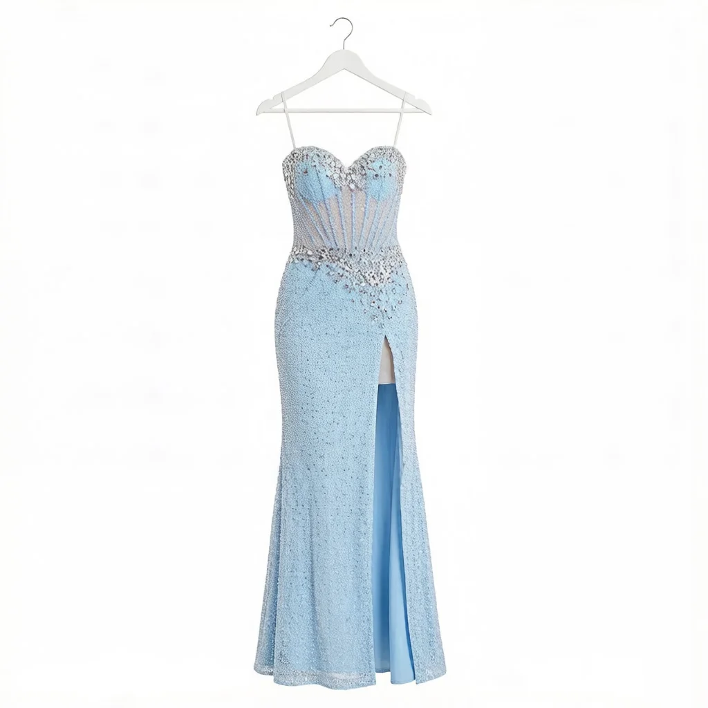 Elegant Sky Blue Strapless diamond Mermaid Evening Dress Sweetheart Fishbone Perspective Side Slit Wedding Party Prom Vestidos
Elegant Sky Blue Strapless diamond Mermaid Evening Dress Sweetheart Fishbone Perspective Side Slit Wedding Party Prom Vestidos