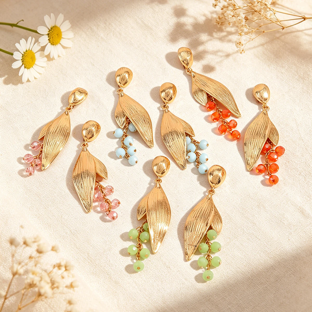 Retro Elegant Leaf Drop Earrings with Multi-color Beads, Gold Textured Jewelry for Women Special Occasions
Retro Elegant Leaf Drop Earrings with Multi-color Beads, Gold Textured Jewelry for Women Special Occasions