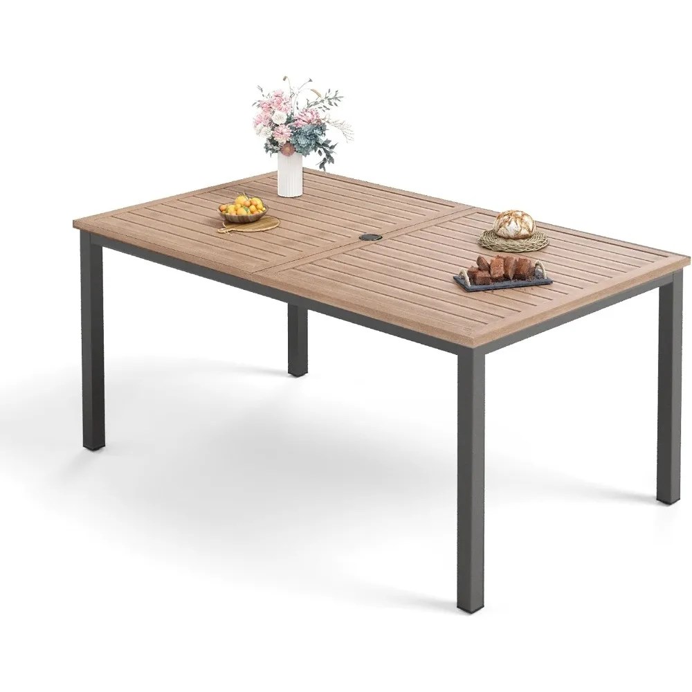 6-person Metal Outdoor Patio Dining Table Rectangular, E-coating XLarge 63.8"L x 38.2"W Slat Tabletop, Adjustable Umbrella Hole
6-person Metal Outdoor Patio Dining Table Rectangular, E-coating XLarge 63.8"L x 38.2"W Slat Tabletop, Adjustable Umbrella Hole