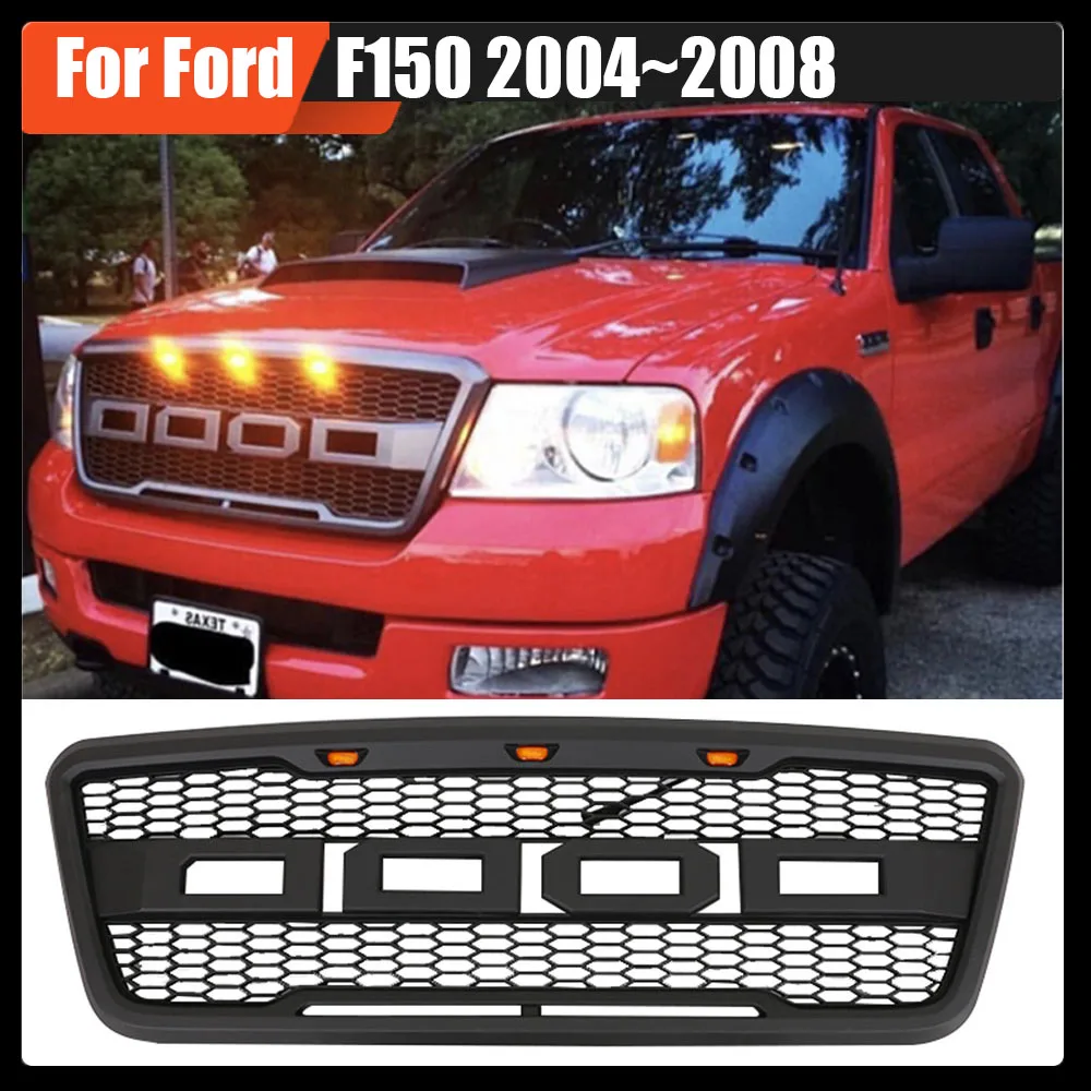 Fit For Ford F150 2004~2008 Front Racing Grill ABS Matte Black Trim Replacement Grill Raptor Style With LED Lights And Letters
Fit For Ford F150 2004~2008 Front Racing Grill ABS Matte Black Trim Replacement Grill Raptor Style With LED Lights And Letters