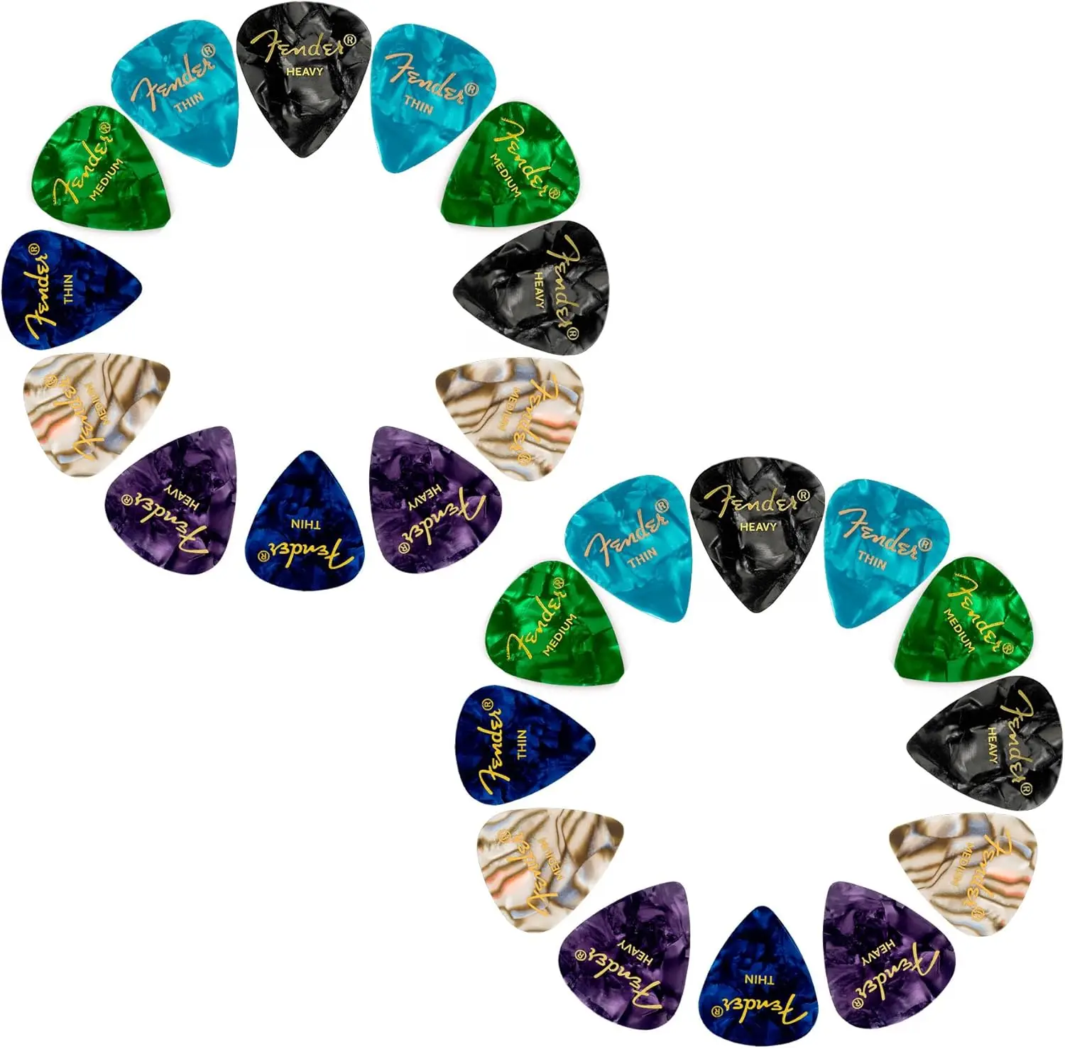 24 Pack Picks Sampler - Thin, Medium & Heavy Gauges for Guitar
24 Pack Picks Sampler - Thin, Medium & Heavy Gauges for Guitar