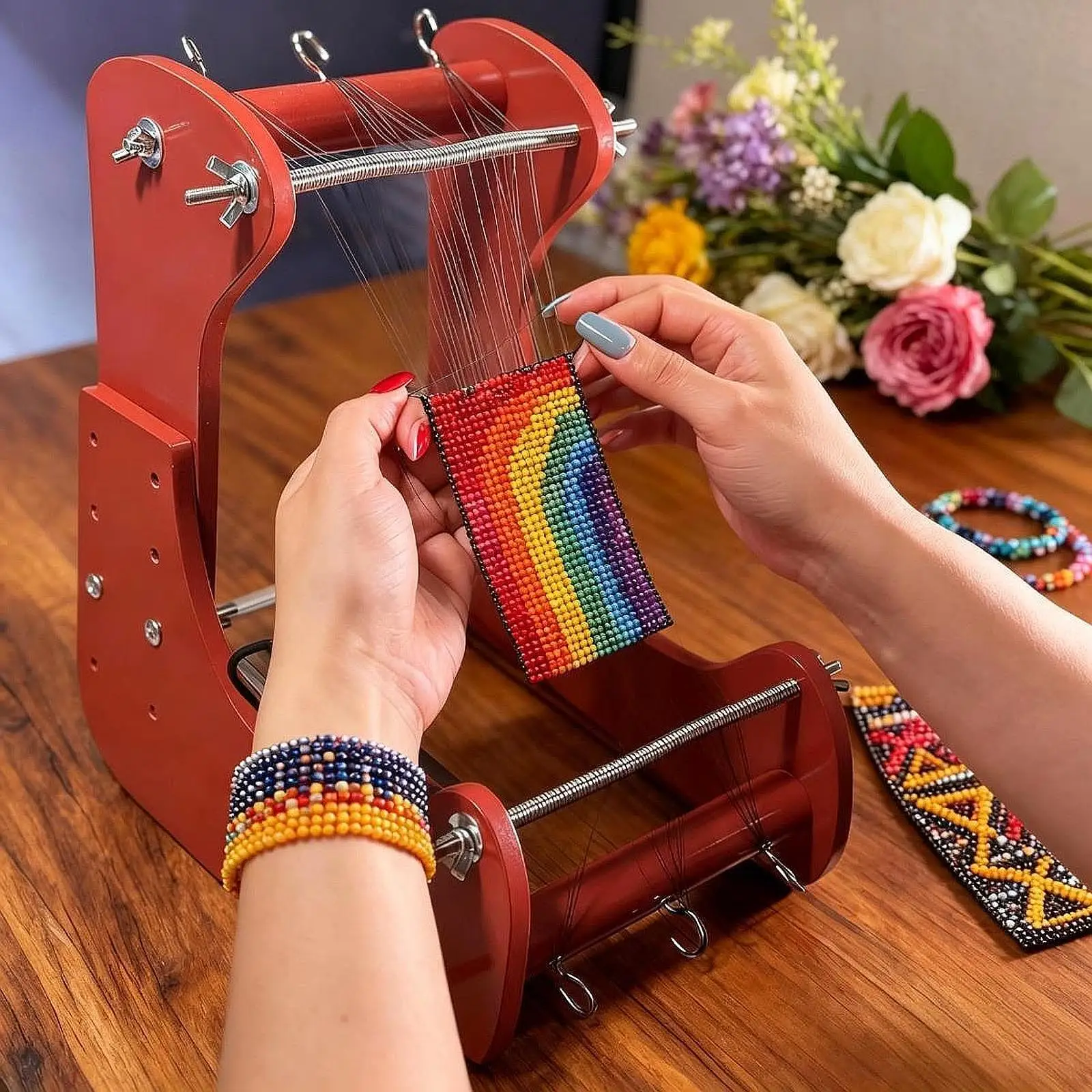 Bead Loom Ergonomic Angled Design Adjustable Wood Weaving Kit for Daily Indoor DIY Hand Knitting
Bead Loom Ergonomic Angled Design Adjustable Wood Weaving Kit for Daily Indoor DIY Hand Knitting