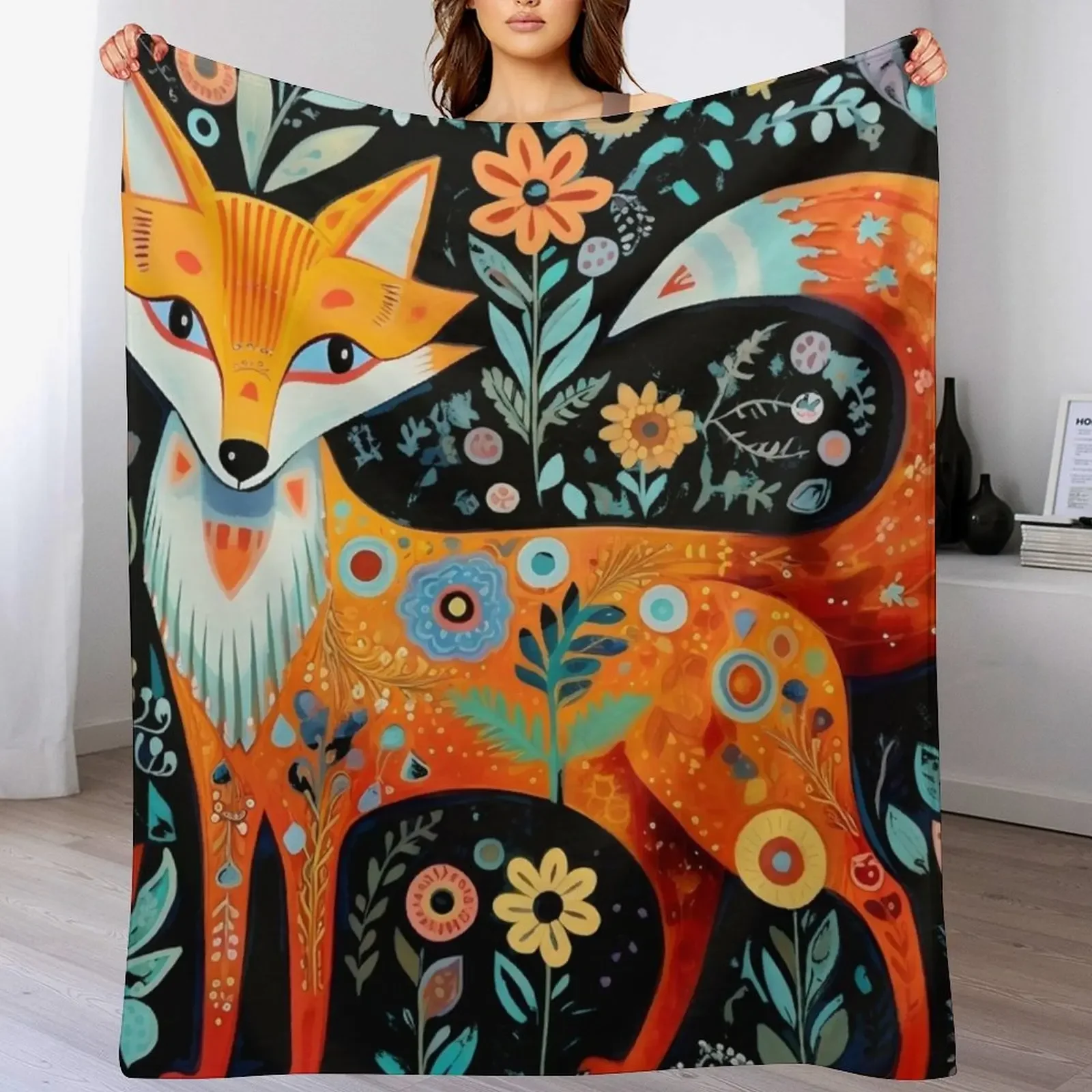 Folk Art Fox Floral Throw Blanket Soft Warm Blanket Gift for Grandparents
Folk Art Fox Floral Throw Blanket Soft Warm Blanket Gift for Grandparents