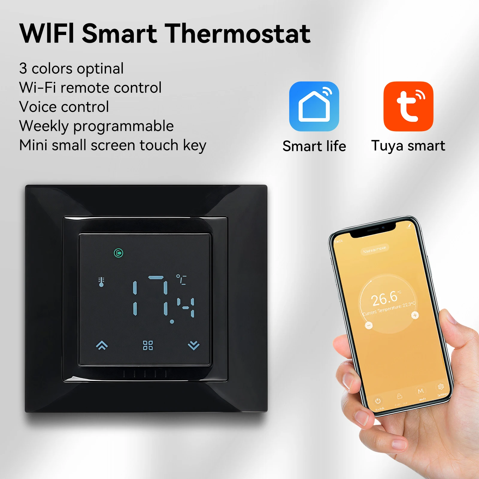 Умный Wi-Fi термостат Tuya 3A/16A съемный мини-регулятор температуры для электрического подогрева пола/водогрева/котел
Умный Wi-Fi термостат Tuya 3A/16A съемный мини-регулятор температуры для электрического подогрева пола/водогрева/котел