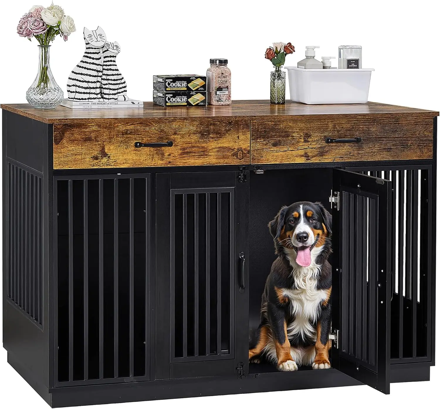 Dog Crate Furniture for Medium/Large Dogs, Wooden Dog Cage with Drawers, Double Door, Dog Kennel End Table, Brown
Dog Crate Furniture for Medium/Large Dogs, Wooden Dog Cage with Drawers, Double Door, Dog Kennel End Table, Brown