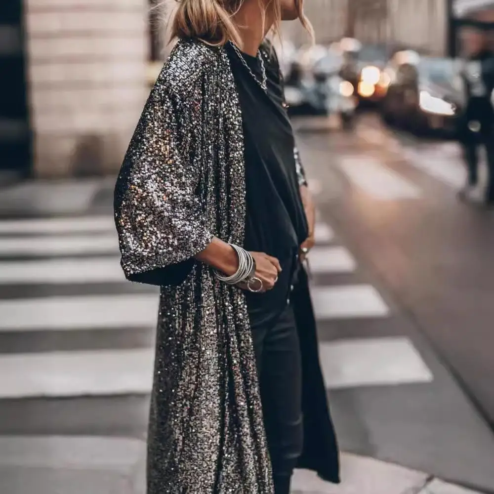 Women's Par Glitter Cardigan Jaet Sparkling Sequin Open-irt Outerwear Commute Sle Mid-Length Polyester Fiber
Women's Par Glitter Cardigan Jaet Sparkling Sequin Open-irt Outerwear Commute Sle Mid-Length Polyester Fiber