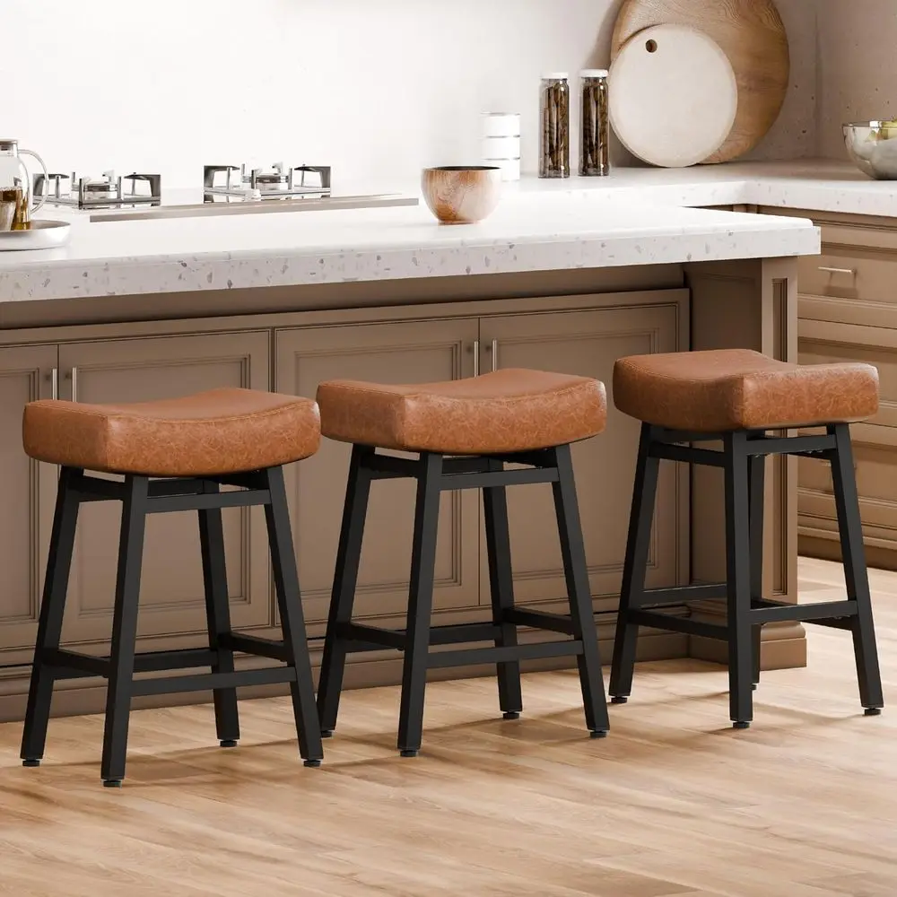 Set of 3 Counter Height Bar Stools, 24 Leather Seats, 4 Thick Cushions, Heavy Duty Metal Base, Brown
Set of 3 Counter Height Bar Stools, 24 Leather Seats, 4 Thick Cushions, Heavy Duty Metal Base, Brown
