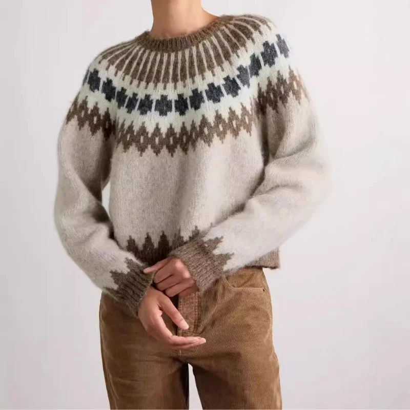 Женский осенний свитер в стиле ретро Fair Isle с круглым вырезом 2023, модный свитер из смешанной альпаки в парном стиле
Женский осенний свитер в стиле ретро Fair Isle с круглым вырезом 2023, модный свитер из смешанной альпаки в парном стиле