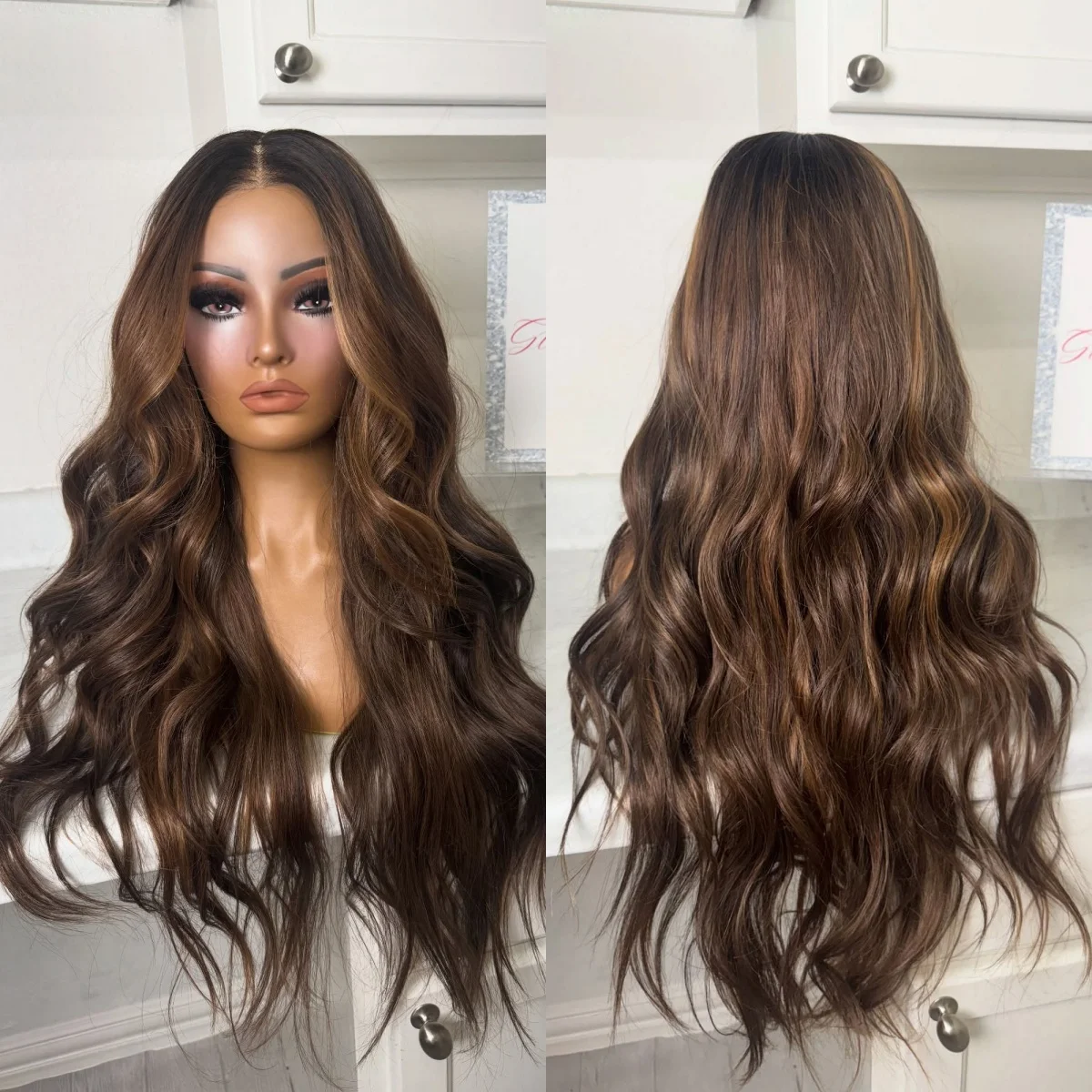 30 Inches Ombre Dark Chestnut Brown Blonde Highlights Glueless Wigs Synthetic Hair Loose Deep Wave 13*4 HD Transparent Lace Wigs
30 Inches Ombre Dark Chestnut Brown Blonde Highlights Glueless Wigs Synthetic Hair Loose Deep Wave 13*4 HD Transparent Lace Wigs