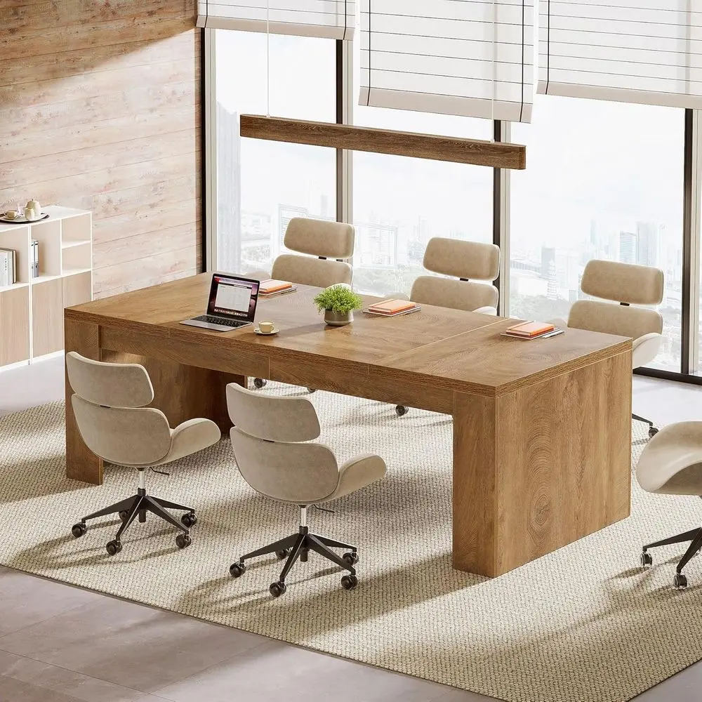 71in Executive Conference Table, Seating 6-8, Sturdy Brown Office Desk for Meetings
71in Executive Conference Table, Seating 6-8, Sturdy Brown Office Desk for Meetings
