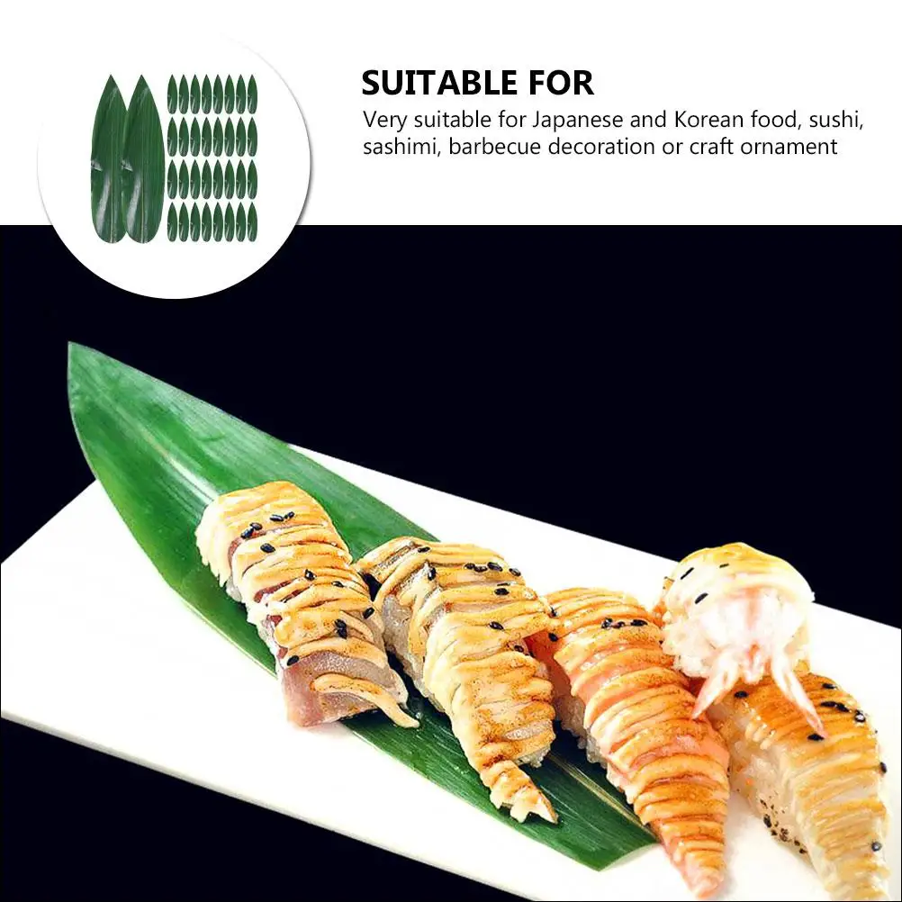 100 Pcs Bamboo Leaves for Sushi Plates Decor Green Fake Sashimi Mats Japanese Food Craft Kitchen Bar Accessories
100 Pcs Bamboo Leaves for Sushi Plates Decor Green Fake Sashimi Mats Japanese Food Craft Kitchen Bar Accessories