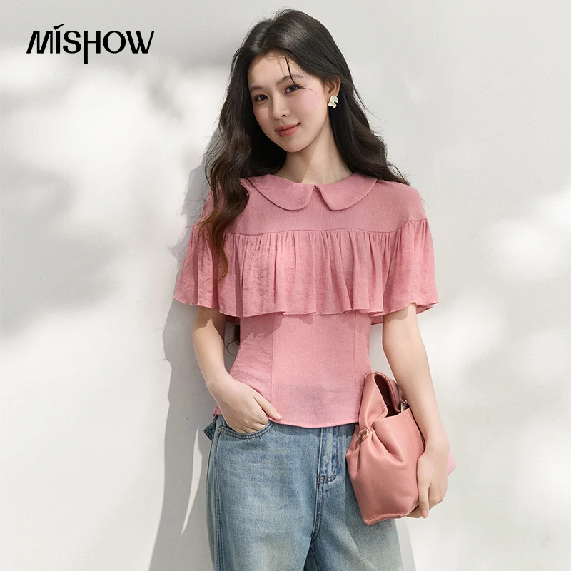 MISHOW Pink Doll Neck Cloak Shirt For Women Summer 2026 Solid Color Ruffle Edge Design Fashion Slimming Gentle Blouse MXF26X2711
MISHOW Pink Doll Neck Cloak Shirt For Women Summer 2026 Solid Color Ruffle Edge Design Fashion Slimming Gentle Blouse MXF26X2711