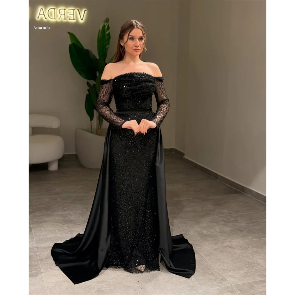 Amanda Customized Off Shoulder Mesh Long Sleeves Prom Dresses Floor-Length vestidos de noche Beading Formal Evening 2025
Amanda Customized Off Shoulder Mesh Long Sleeves Prom Dresses Floor-Length vestidos de noche Beading Formal Evening 2025
