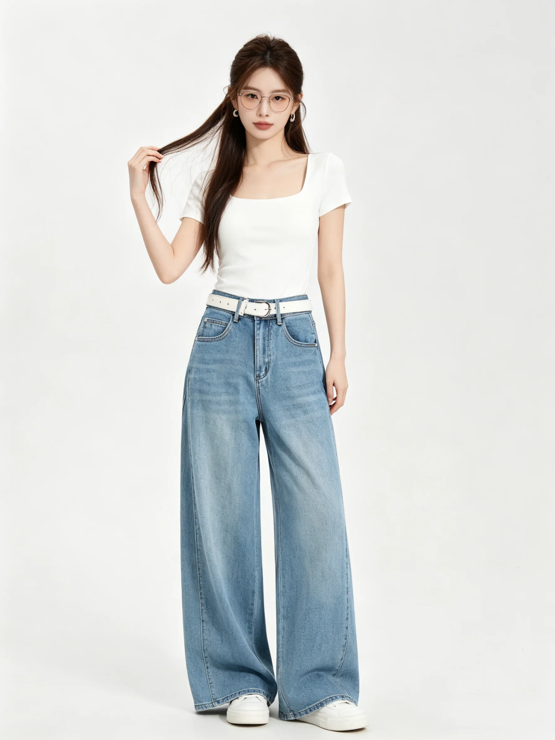 Soft High Waist Wide Leg Light Blue Vintage Jeans Skin-friendly Nine Points Commute Versatile Korean Style Ladies Jeans
Soft High Waist Wide Leg Light Blue Vintage Jeans Skin-friendly Nine Points Commute Versatile Korean Style Ladies Jeans