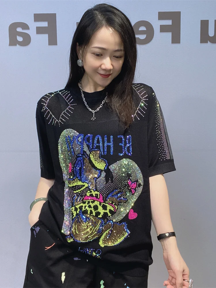 Summer Women's Heavy Embellished round Neck Short Sleeve Knitted Top Hollow out Splice T-Shirt Casual Loose Fit Soft Cotton
Summer Women's Heavy Embellished round Neck Short Sleeve Knitted Top Hollow out Splice T-Shirt Casual Loose Fit Soft Cotton