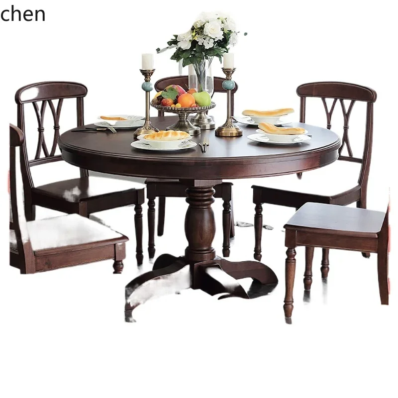 American round dining table all solid wood home round table restaurant round table dining and chair combination
American round dining table all solid wood home round table restaurant round table dining and chair combination
