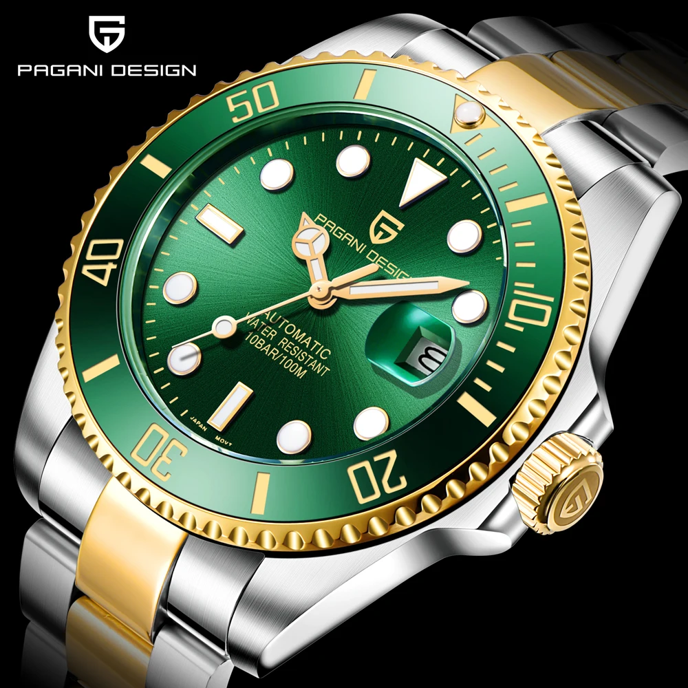 PAGANI DESIGN Green Dial Automatic for Men Mechanical Mens Wristwatch Stainless Steel GMT Watch Man Sapphire Glass Gold Watches
PAGANI DESIGN Green Dial Automatic for Men Mechanical Mens Wristwatch Stainless Steel GMT Watch Man Sapphire Glass Gold Watches