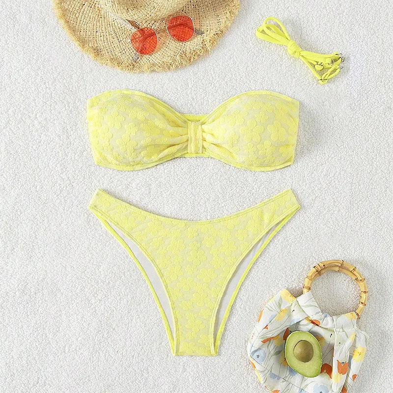 Tube Top Gathered Women's Swimsuit Holiday Beach Bikini Solid Color High Waist Triangle Sexy Swimsuit Women's with Chest Pad
Tube Top Gathered Women's Swimsuit Holiday Beach Bikini Solid Color High Waist Triangle Sexy Swimsuit Women's with Chest Pad