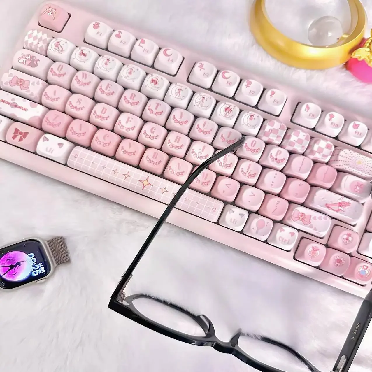 Moon Girl PBT All Five Sides Sublimation Customized Keycap Girl Cute Pink Personality