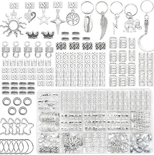 219 Pcs Shiny Silver Metal Dreadlock Hair Pendant Extension Ring Box Set Simple Personality Accessory
219 Pcs Shiny Silver Metal Dreadlock Hair Pendant Extension Ring Box Set Simple Personality Accessory
