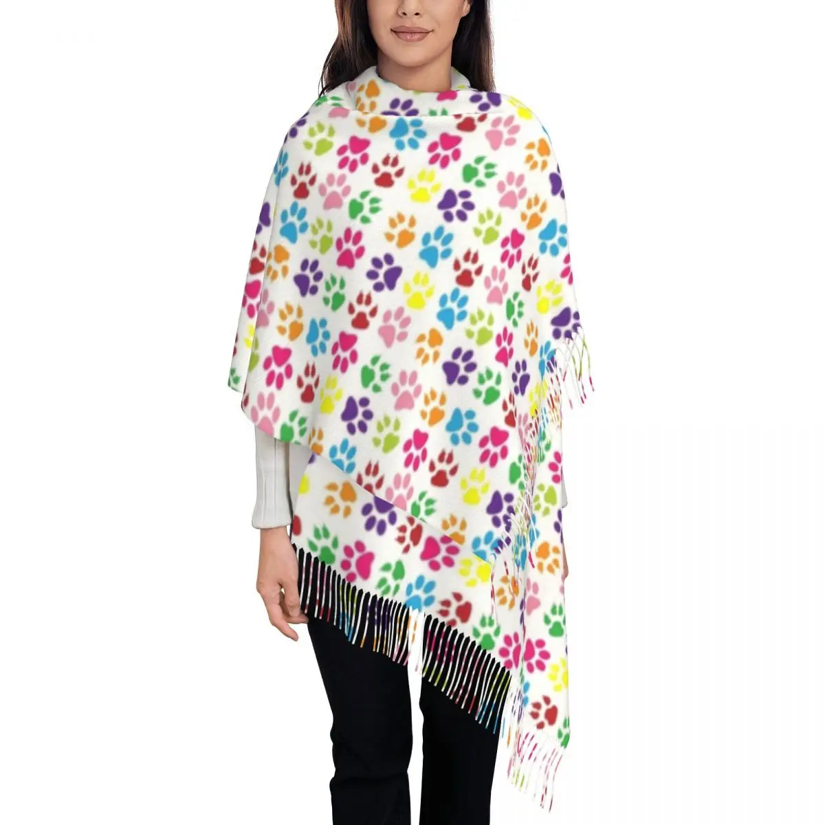 Female Large Rainbow Paw Print Pattern Cute Scarves Women Winter Fall Thick Warm Tassel Shawl Wrap Pretty Pet Scarf
Female Large Rainbow Paw Print Pattern Cute Scarves Women Winter Fall Thick Warm Tassel Shawl Wrap Pretty Pet Scarf