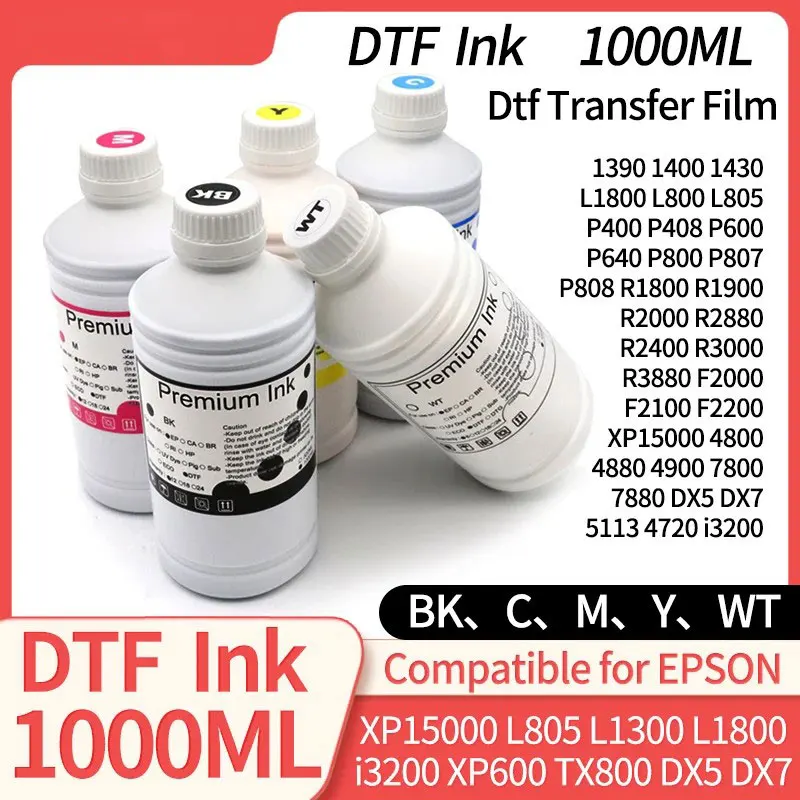 DTF Ink 1000ML Direct to Transfer Film Ink For Epson Print head i3200 XP600 TX800 L1800 1390 L805 All DTF Ink Printing
DTF Ink 1000ML Direct to Transfer Film Ink For Epson Print head i3200 XP600 TX800 L1800 1390 L805 All DTF Ink Printing