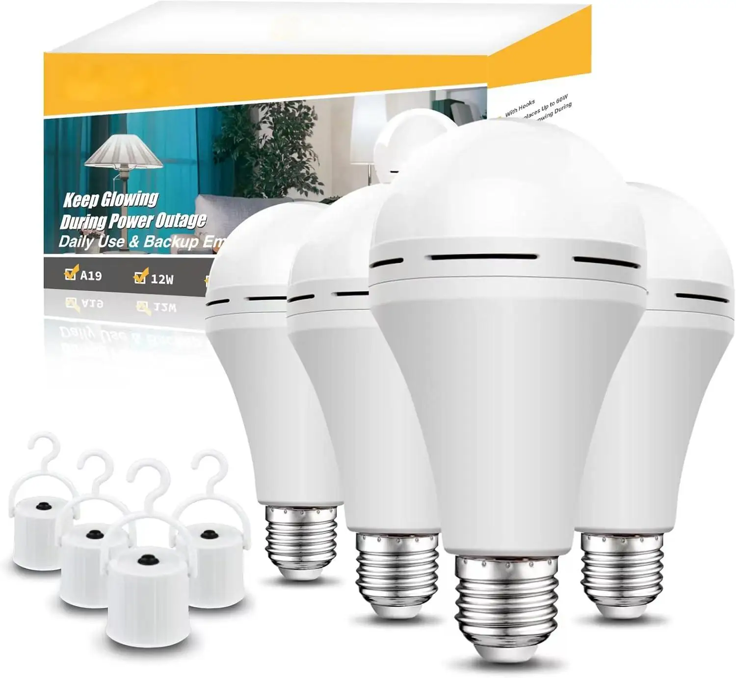Rechargeable Light Bulbs 4Pack, Back Up Battery Light Bulbs, 80W Equivalent 6000K 1200mAh Battery Operated Light Bulb for Power Outage Hurricane, Emergency Lights for Home Power Failure
Rechargeable Light Bulbs 4Pack, Back Up Battery Light Bulbs, 80W Equivalent 6000K 1200mAh Battery Operated Light Bulb for Power Outage Hurricane, Emergency Lights for Home Power Failure