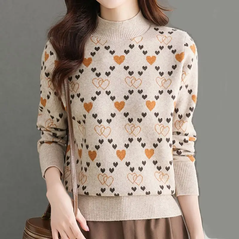 Autumn and Winter Women's Half High Collar Long Sleeves Knitted Pullovers Sweater Slim Printing Love Heart Fashion Casual Tops
Autumn and Winter Women's Half High Collar Long Sleeves Knitted Pullovers Sweater Slim Printing Love Heart Fashion Casual Tops