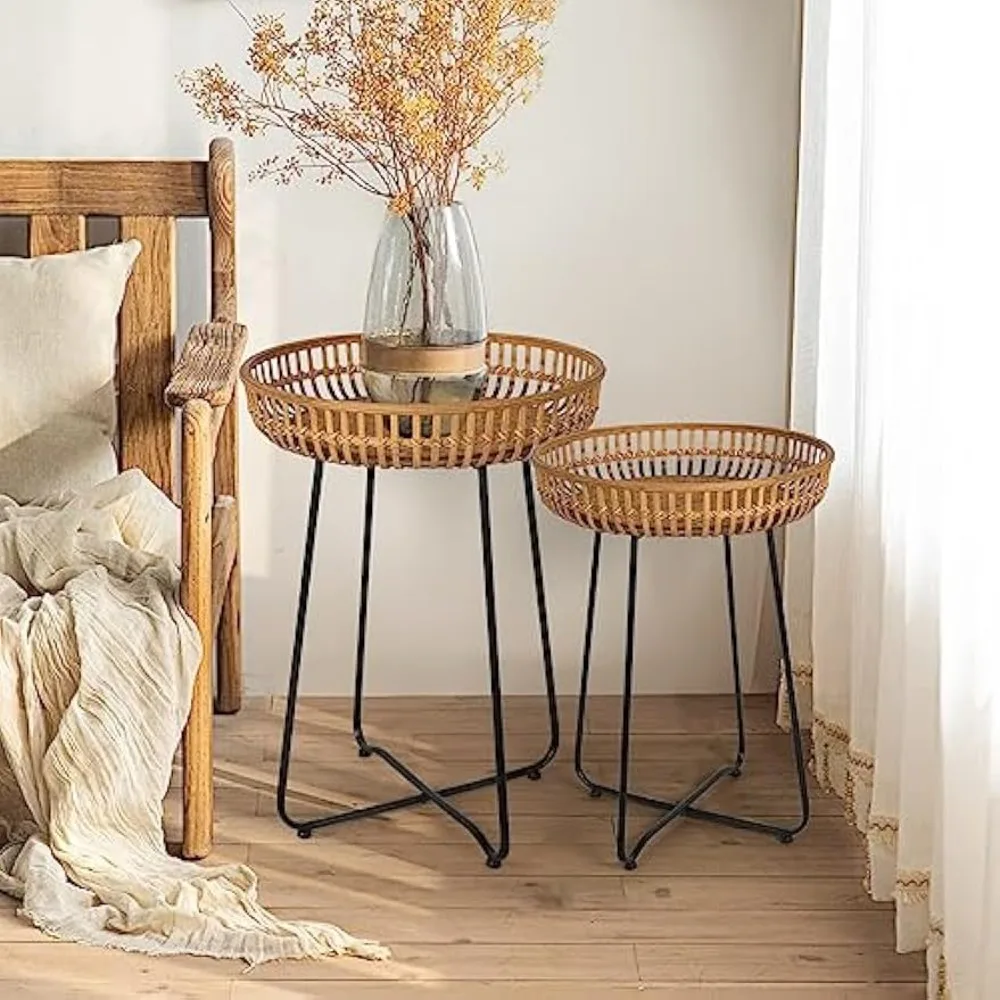 Rattan Side Table Nesting Tables Set of 2,Bamboo Round Coffee Table Metal Base End Table for Living Room,Accent Table(20.47inch)
Rattan Side Table Nesting Tables Set of 2,Bamboo Round Coffee Table Metal Base End Table for Living Room,Accent Table(20.47inch)